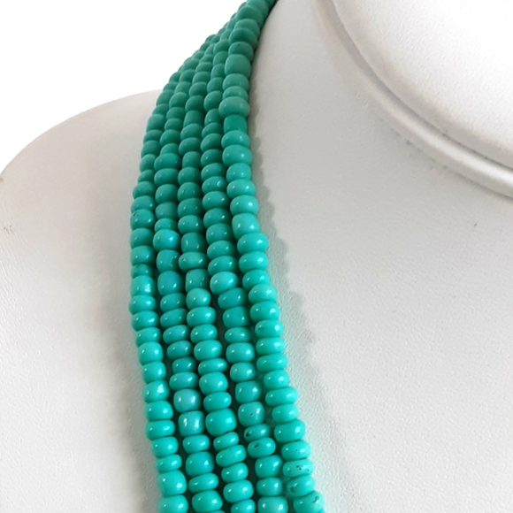 Turquoise Glass Rondel Beaded 5 Strand Necklace 19" - Picture 2 of 6